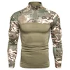 T-shirt à manches longues pour hommes, européen et américain, terrain militaire, Fitness en plein air, Camouflage, fermeture éclair, haut élastique, 240201