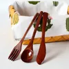 Dinnerware Sets Fork Spoon Set Wooden Flatware Tableware Portable Cutlery For Home Restaurant (Three-piece)