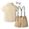 Kledingsets Toddler Baby Boy Formal Gentleman Outfit Mouw Bowtie Shirt met Suspender Shorts 2pcs Zomeroutfits