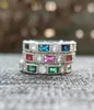 Cluster Rings Vintage Green Blue Red Cubic Zircon Stacking Eternity Ring Women039s Silver Wedding Band Juiversary Jewelry7603154