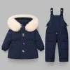 Down Coat Winter Overalls For Girls Kids Snowsuits Girl Duck Parka White Fur Outerwear Children Warm Jackets Baby Jumpsuit