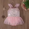 Flicka klänningar småbarn baby flickor tyll tutu klänning ärmlös romper mesh glänsande paljetter bodysuit jumpsuit kläder för 3-24 månader