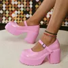 Lolita Schuhe Frau Patent Leder Super High Heels Ankle Strap Pumps Frauen Rosa Plus Größe 42 Chunky Plattform Schuhe mit absätzen Frau 240129