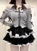 Vestidos de trabalho japonês kawaii lolita saias terno feminino doce rendas retalhos conjunto de duas peças feminino blusas de manga longa preto festa mini