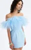 Casual Dresses Elegant Sky Blue Satin Pretty Gowns Ruffled Tulle Party Dress Bodycon Mini Length Mermaid Cocktail Woman Clothes