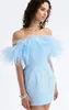 Robes décontractées Élégant Bleu Ciel Satin Jolies Robes À Volants Tulle Robe De Soirée Moulante Mini Longueur Sirène Cocktail Femme Vêtements