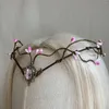 Hair Clips Woodland Elf Branches Tiara Elven Headpiece Fairy Crown Circlet Moonstone With Pink Gem For Costume Women Diadem