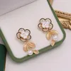 Pendientes colgantes MeiBaPJ 6-7mm perlas redondas naturales moda flor gota DIY 925 soporte de plata joyería de boda fina para mujeres