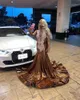 Brown O Neck Long Prom Dress for Black Girls 2024 Pärled Crystal Birthday Party Gowns Mermaid Formal Gown Robe de Bal 322