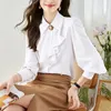 Blusas de mujer 2024 Primavera Bowknot Mujeres Camisa blanca Turn Down Collar OL Tops Elegante Moda Ocupación Blusa de gasa de manga larga