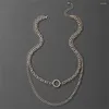 Pendant Necklaces Fashion Silver Color Metal Thick Chain Crystal Round Necklace For Women Vintage Punk Multilevel Cute Girl Gift Jewelry