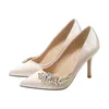 Scarpe eleganti 2024 Sposa Matrimonio Donna Cristallo Champagne Damigella d'onore Bianco Tacchi alti Vino Rosso Xiuhe