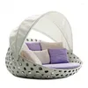 Camp Furniture Outdoor Round Bed Balcony Courtyard Leisure Rattan Swimming Pool Lounge Chair Single Sofa Beach