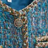 Kurtki damskie luksusowy projektant tweed płaszcz 2024 jesień zimowy pas startowy niebieski kratę Women End Wełniane wełniane odmiany