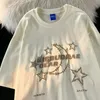 American Vintage Hiphop Letter Star Cotton Short Rleeve T-shirt Mężczyźni i kobiety Summer Luźna para dolna koszula Y2K TOP 240129