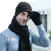 Männer Gestrickte Lange Schal Hut Handschuhe 3 Stück Set Mann Winter Warme Plüsch Schutz Ohr Kappe Schals Und Touchscreen handschuhe240125