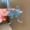 Boucles d'oreilles avec nœud en strass bleu pour femmes, élégant, grand et Long, goutte, bijoux de mariage, cadeau
