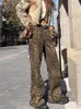 Jeans da donna vintage a gamba larga da donna a vita alta con stampa leopardata pantaloni larghi in denim casual moda streetwear retrò Y2k a figura intera