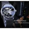 Armbandsur mekanisk klocka för män affärer lyxiga ihåliga lysande mesh bälte relojes para hombres montre homme
