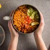 Kommen RVS Instant Noodle Bowl met dekselhandvat Hittebestendige ontbijtgranensoep Salade Bento Cup