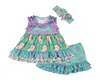 Robe Vintage pour filles, vêtements pour enfants, joli haut imprimé rayé à volants, short à volants et bandeau, vêtements pour enfants, Set8417529