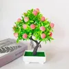 Dekorativa blommor konstgjorda växter rött persika träd bonsai falsk blomma frukt krukväxt trädgård dekoration heminredning