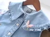 Giacche 2024 Gilet di jeans per neonate Ragazza casual per bambini Giacca con colletto in pizzo Abbigliamento per bambini