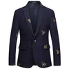 S6XL Boutique Fashion Embroidery Mens Casual Business Blazer Male Slim Suft Jacket Navy Blue Wedding Banket Coat 240125