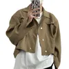 2023 Herrens avslappnad Autumn Short Jacka Streetwear Turndown Collar Structure Korean Harajuku Retro Long Sleeve Luxury Coat 240130