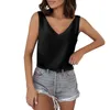 Damen-Tanks, ärmellose Hemden, Satin-Seiden-Tanktops für Frauen, solides V-Ausschnitt-Shirt, Sommerbluse, Basic-Unterhemd, elegante Bürodame