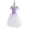 Stage Wear Robe de ballet longue en tulle doux romantique YAGP velours professionnel vert blanc à manches courtes filles costume compétition de Naples