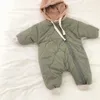 Niño bebé abajo algodón mamelucos sólidos nacido bebé niño niña ropa con capucha traje de nieve mono de invierno espesar cálido outwear 0-24m 240127