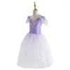 Stage Wear Robe de ballet longue en tulle doux romantique YAGP velours professionnel vert blanc à manches courtes filles costume compétition de Naples