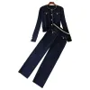 Knitting Suit Female Fall Winter Fashion Temperament Round Neck Long Sleeve Sweater Wide-Leg Pants Two-Piece Sets Women