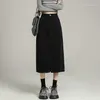 Skirts Black Skirt In Autumn And Winter 2024 Design Split Front High Waist Slim Middle Long A-shaped Denim Femal