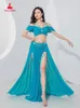 Belly Dance Professional Suit for Women Mesh Short Sleeves Topsexy Split Long Skirt 2pcs Girls Oriental Belly Dancing Suit 240202