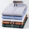 Herrenhemden, reine Baumwolle, Oxford, einfarbig, vertikal, kariert, gestreift, Langarmhemd, Business-Casual-Oberteil