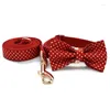 Dog Collars Katu Pet Style Red Dot Collar With Bow Tie And Leash Personal Custom Adjustable Cotton & Cat Necklace Gold Buckle