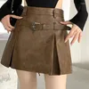 Jupes Oceanlove Y2k PU pour femmes automne hiver a-ligne solide Vintage mode coréenne Mini jupe taille haute Sexy Faldas Mujer