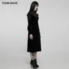 Vestidos casuais punk rave gótico mulheres vestido de veludo padrão de diamante preto goth colarinho apliques manga roupas vintage