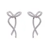Stud Earrings Vintage Full Of Rhinestone Bow Tie For Women Korean Fashion Jewelry Silver Color Metal Long Year Gift