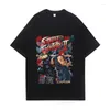 Men's T-skjortor Mens Vintage Washed Shirt Akuma Street Fighter Game Short Sleeve O-Neck Harajuku T-shirt Hip Hop Streetwear Unisex Tops