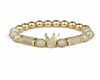 Varumärke Trendy Imperial Crown Charm -armband 8mm Micro Pave Round Bead Women Men Copper Jewelry9189452