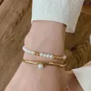 Strand 2 Teile/satz Elegante Luxus OT Schnalle Hand Jewerly Doppel Schicht Koreanische Öffnung Armreifen Frauen Armbänder Armbänder Perle