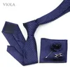 Nice Smooth Soft Dot Polyester 7cm Necktie Set Handkerchief Brooch Cufflinks Men Business Office Suit Formal Tie Hankie Pin 240122