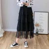 Skirts 2024 Spring Summer Women High Waist Slim Long Skirt Quality Sweet Dots Print Multi-layer Cake Hem Mesh Tulle