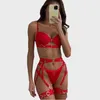 Conjuntos de sutiãs meikedai lingerie fina sexy fantasia roupa interior 4 peças delicado luxo erótico com sutiã de corrente e calcinha conjunto ligas íntimas