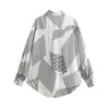 Taop Za Early Spring Product Womens Fashion and Casual Versatile Flip Collar Geometric Printed Shirt 240127