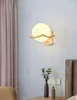 مصابيح الجدار الحديثة مصباح الخشب الحد الأدنى من الخشب الأبيض الأسود الذهب الياباني القمر بجانب السرير LED Sconce Light
