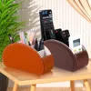 Desktop PU Leather Organizer Remote Control Telefon och TV Holder Desk Storage Box Cosmetics Brush Organisations 240124